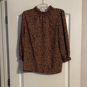 WORN ONCE Amazon Brown and Black Patterned Ruffle Blouse